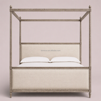 Hochwertiges Stoff-Himmelbett mit Fußteil aus Massivholz Eiche King-Queen-Size-Bett für Schlafzimmermöbel