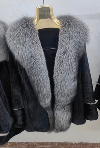 Manteau en fourrure de vison naturel haut de gamme pour <span class=keywords><strong>femme</strong></span> avec grand col en fourrure de renard <span class=keywords><strong>argenté</strong></span>, veste d'hiver luxueuse et fourrée, grande taille, vêtement d'extérieur - Product Image 6