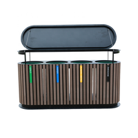 Poubelle extérieure 4 en 1 en composite bois-plastique, pour parc, rue, usage public et commercial, avec bac de recyclage