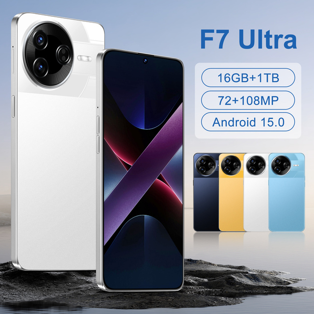Global Version Unlock F7 Ultra 5G Smart Mobile Phone 7.3-inch HD Screen 16GB+1TB Storage MTK Deca Core CPU 108MP Rear Camera