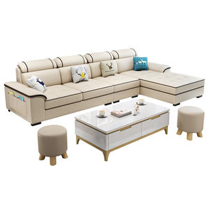 أريكة زاوية عصرية على شكل حرف <span class=keywords><strong>L</strong></span> مصنوعة من الجلد والإطار الخشبي الصلب بألوان مخصصة لغرفة المعيشة - Product Image 2