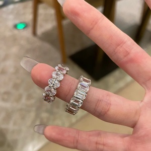 Custom Eternity Band Wedding Rings 14K 18K Gold Emerald Cut Lab Grown Diamond Ring Synthetic Diamond Gold Ring - Product Image 1