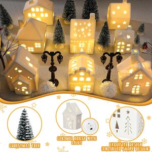 Figurines de maison de Noël en céramique blanche de 13 cm et 14 cm, décorations de Noël, maison de Noël éclairée par LED - Product Image 2