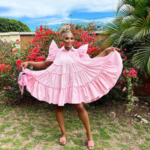 Abito in cotone plissettato a maniche a sbuffo da donna - Product Image 2