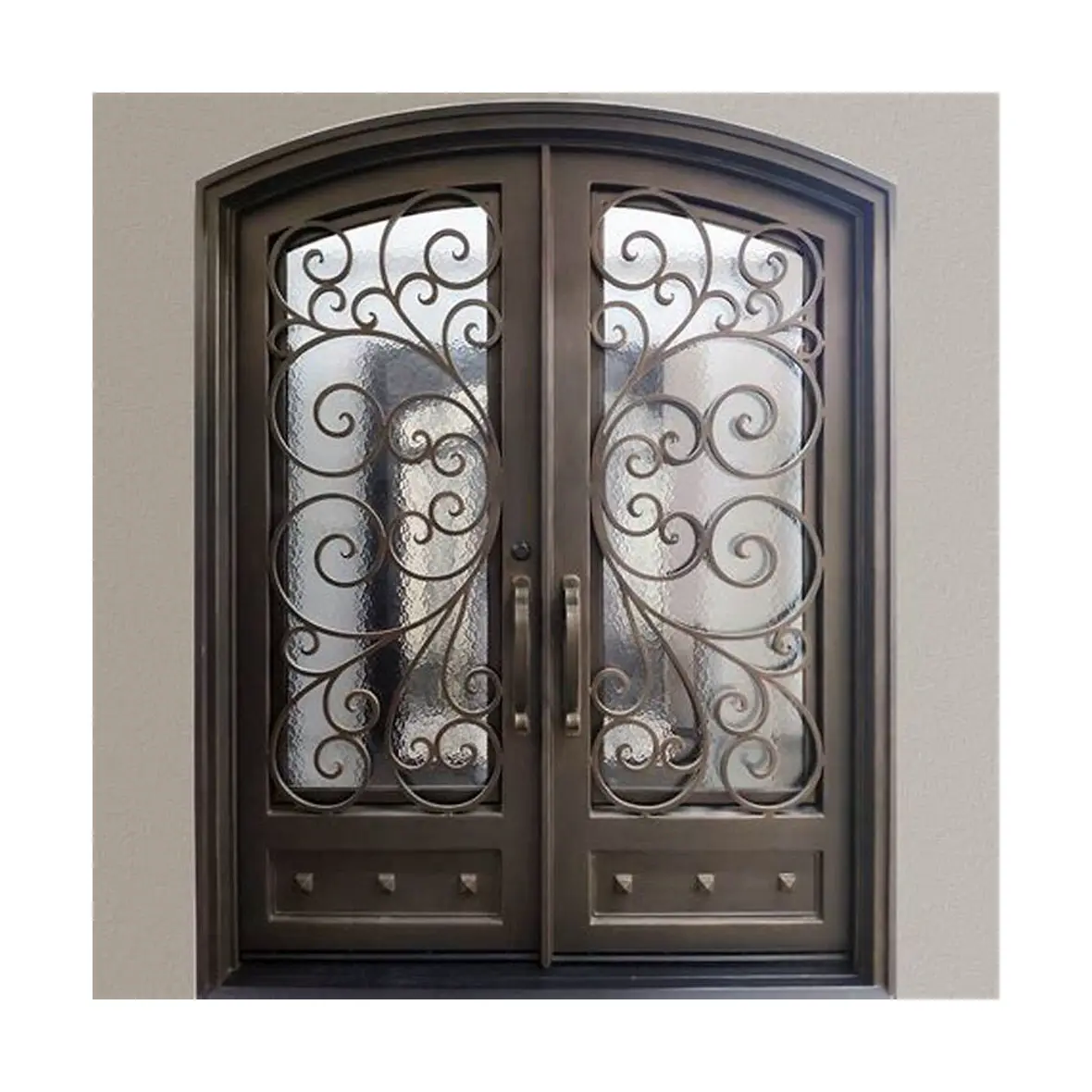 Puerta de hierro forjado Luz lateral Precio más bajo barato Puertas de entrada exterior de metal con puertas de hierro forjado de vidrio