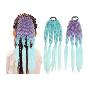 Shinein 20 pouces filles cheveux tresse postiches synthétique couleur fille queue de cheval Extensions de cheveux pour enfants avec cravate élastique