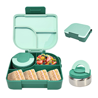Boîte à lunch personnalisée de 1600 ml en PP de qualité alimentaire, pot à soupe en acier inoxydable, trois compartiments, pour la rentrée scolaire et le bureau