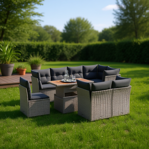 Ensemble de canapés de jardin gris 6 places en rotin, mobilier d'extérieur résistant aux intempéries, design contemporain - Product Image 2