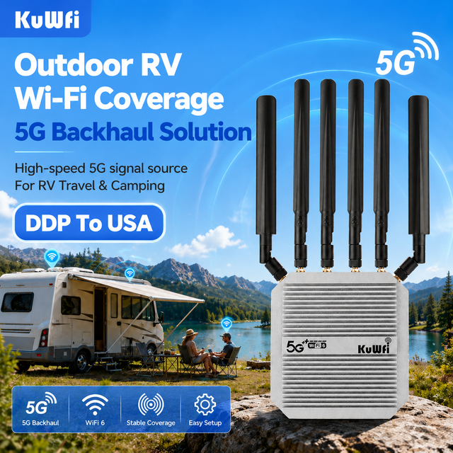 DDP to USA KuWFi AX3000 WiFi6 IP67 5G CPE Router Lock Band 2.5G Oport Dual Sim Card Slot TR069 SDX75 5g Modem for Outdoor Wifi