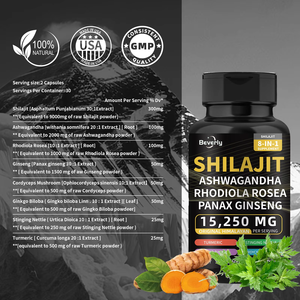 Capsule di Shilajit Himalayano Biologico 8 in 1 15250mg - Ashwagandha, Ginseng, Curcuma e Ginkgo |   Integratore Naturale per il Benessere Energetico - Product Image 2