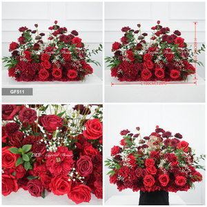 Fiori Artificiali per Corridoio Nuziale, Larghezza 100cm, Rose Bordeaux e Gypsophila Bianca, Decorazioni Floreali Artificiali per Eventi e Matrimoni - Product Image 3