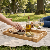 GL Hot Trending Plateau de service personnalisé Plateau en bois de bambou Table basse Plateau de service en bois de bambou avec poignées