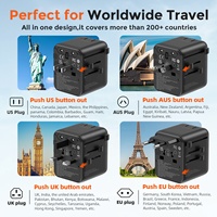 Worldplug GaN 25W, Cargador Rápido con 3 Tomas de CA, Adaptador de Viaje Universal Internacional con Doble USB Tipo-C para Teléfono y Tableta