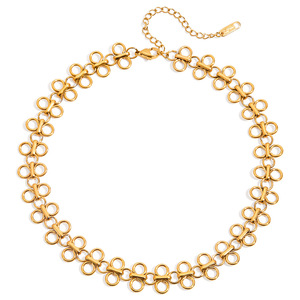 สร้อยคอไทเทเนียมรูปใบโคลเวอร์สี่แฉก สีทอง ดีไซน์เรขาคณิต สำหรับผู้หญิง ของขวัญ เครื่องประดับแฟชั่น - Product Image 1