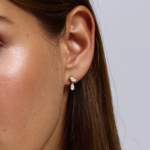 14k Gold Marquise and Pear Cut Diamond Drop Earrings Silver Handmade Earrings Luxury Earrings Non Tarnish Hypoallergenic - Product Image 3