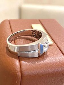 Xinfly Pt950 Men's Classic <b>Ring</b> Lab Grown Diamond <b>Plain</b> Arm Platinum Material for Wedding Engagement Anniversary Everyday Wear - Product Image 2