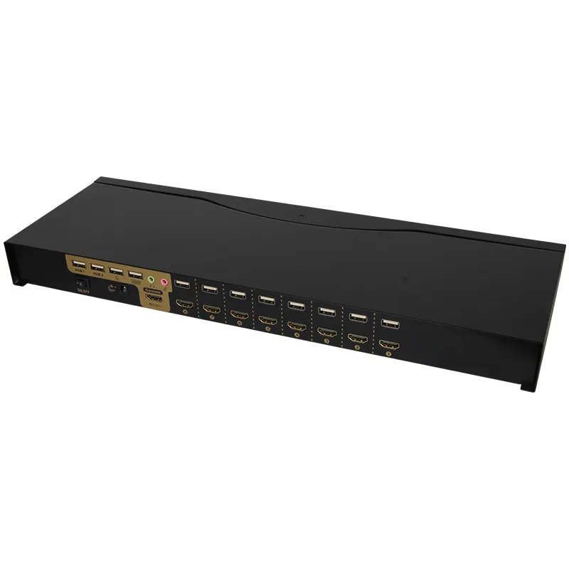 جهاز تشغيل رقمي VCOM HDMI KVM فائق الدقة 4K لشاشة واحدة من 8 أجهزة كمبيوتر جهاز تشغيل رقمي 3 أجهزة شاشة L/R الصوتي 8×1 جهاز تشغيل رقمي KVM مزود بـ 8 منافذ منفذ USB فائق الدقة 4K منفذ USB2.0