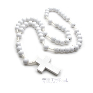 Collier chapelet en perles de bois blanc avec pendentif croix, chaîne de pull unisexe, bijou cadeau pour usage religieux - Product Image 1