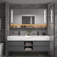 Nouveau meuble de salle de bain mural en bois massif 2026 avec miroir LED anti-buée – Ensemble complet de mobilier de salle de bain