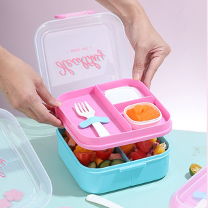 <b>Plastic</b> Compartmentalized Lunch <b>Box</b> With Handle Airtight Microwave Safe For Fruit Light Meals Work Lunches - Product Image 3