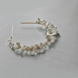 Couronne de <span class=keywords><strong>fleurs</strong></span> en porcelaine blanche faite à la main, couvre-chef de mariée, diadème, perle d'eau douce, accessoires de <span class=keywords><strong>cheveux</strong></span> de <span class=keywords><strong>mariage</strong></span>, bijoux de bal pour femmes - Product Image 5