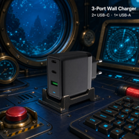 Chargeur USB-C 65W GAN à haute vitesse avec 3 ports USB Type-C PD, chargeur de voyage multifonction pour téléphone portable, ordinateur portable, tablettes