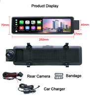 Caméra de tableau de bord rétroviseur 4k 10.99 pouces, Dvr de voiture universel Carplay Android Auto enregistreur vidéo de voiture Navigation GPS boîte noire