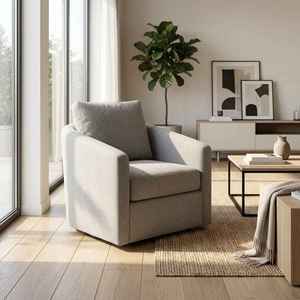 Modern 360° Swivel Upholstered Accent Chair Woven Fabric Leisure <b>Armchair</b> for Living Room Hotel Lobby <b>Single</b> Sofa Lounge Chair - Product Image 2