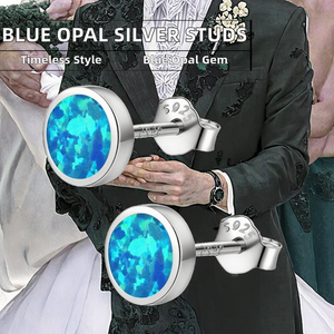 Boucles d'oreilles clous classiques en argent sterling 925 avec opale bleue, motif animal mignon, pour femme - Cadeau de fiançailles, mariage et anniversaire - Product Image 2