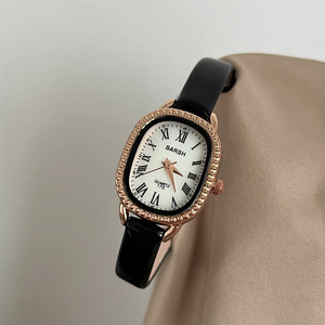 Reloj de lujo para mujer, esfera ovalada con incrustaciones de diamantes, correa de cuero, reloj de <span class=keywords><strong>cuarzo</strong></span> para estudiantes, compra a granel, regalos - Product Image 6