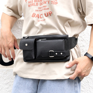 Men's PU Leather Chest Bag Small Size Black Waterproof Business Travel Shoulder Bag - Product Image 5