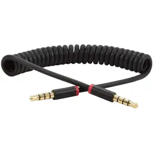 Aux coiled cable for car Spring Coiled 3.5mm 4-Pole Stereo Audio Aux Cable with Mic Line Gold Plated (3 feet)