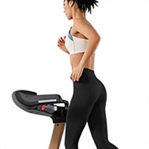 Leggings de sport taille haute sans couture respirants pour femme, longueur intégrale, noirs unis, compression, tricotés, 220g - Product Image 5