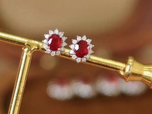 Xinfly 18K White Gold Oval <b>Stud</b> <b>Earrings</b> 1.0ct Natural Mozambique Ruby & 0.25ct Diamond Gemstone <b>Fine</b> Jewelry for Weddings - Product Image 4