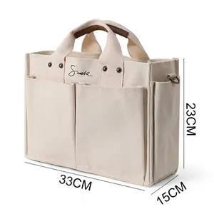 Grosir tas Tote kanvas katun selempang besar khusus ramah lingkungan dengan tas tangan wanita bahu tunggal