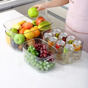 Armário de cozinha, organizador de frigoríficos, fornecedor de frutas, caixa de plástico transparente para armazenamento de despensa, conjunto com alça, 3 peças
