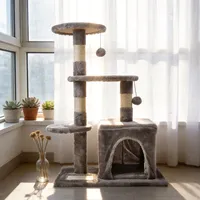 Pohon Kucing dengan Kandang Bulu, Tempat Bertengger, dan Mainan Interaktif