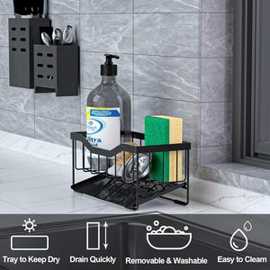 Meilleur <span class=keywords><strong>porte</strong></span>-éponge en acier inoxydable pour évier de cuisine avec plateau de vidange automatique Organisateur de caddie Stockage de savon à vaisselle à vidange automatique pour comptoir - Product Image 6