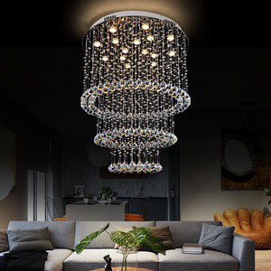Lampadario a sospensione lungo in cristallo a risparmio energetico in stile europeo per hotel, scale a chiocciola e ville - Product Image 1