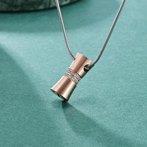 Perhiasan baja tahan karat kalung liontin kotak abu emas mawar hitam dengan kalung kremasi guci kenang-kenangan batu CZ - Product Image 2