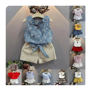 Belle <span class=keywords><strong>fille</strong></span> décontracté sans manches robe coton pantalon costume solide Style mode T-shirt 2-10 annuel qualité ensemble tissu worested - Product Image 1