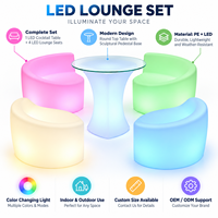 Ensemble table et chaises lumineuses LED incurvées, résistantes à l'eau, pour événements festifs et salons extérieurs