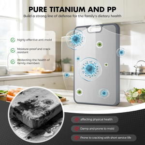 Planche à découper multifonctionnelle en paille de blé et acier inoxydable titane double face, antibactérienne, antidérapante, avec rainure pour les jus - Product Image 3