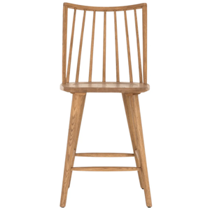Tabouret de bar haut durable Lewis Windsor en bois de chêne, cuir véritable, lin et coton pour bar à domicile et salle à manger - Product Image 4
