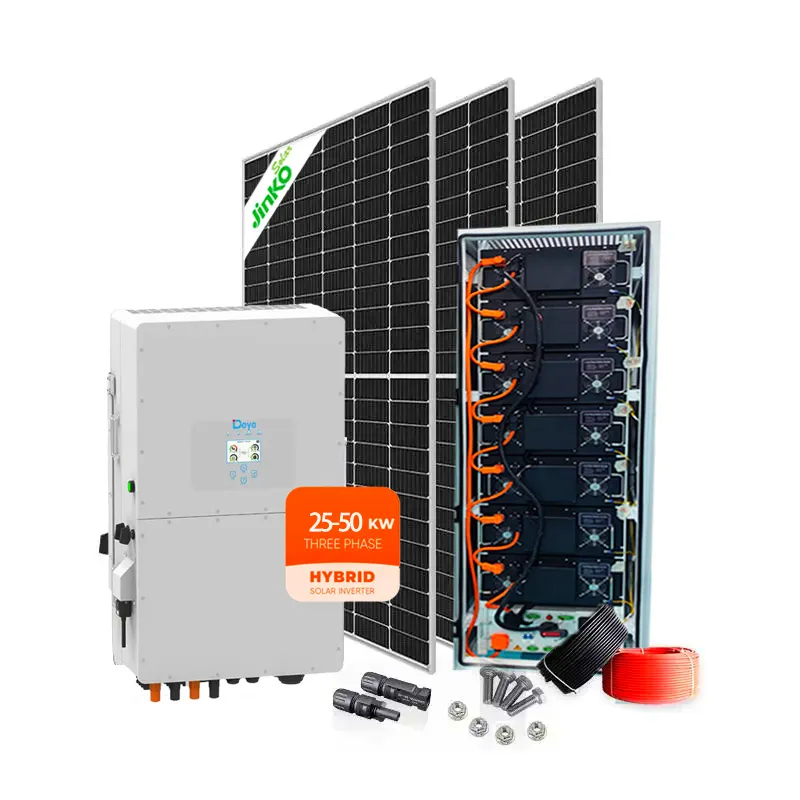 Deye 하이브리드 고전압 (Lifepo4 캐비닛 포함) 전체 배터리 전원 홈 산업용 20kw 태양 에너지 시스템