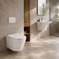 WC suspendu mural moderne série W04 avec réservoir encastré à double chasse, en céramique blanche – Ensemble de toilettes murales