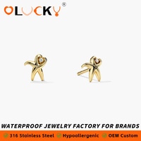Boucles d'oreilles clous étoile de mer miniatures minimalistes en acier inoxydable plaqué or 18 carats étanches avec zircone cubique pour femme LUCKYJIU