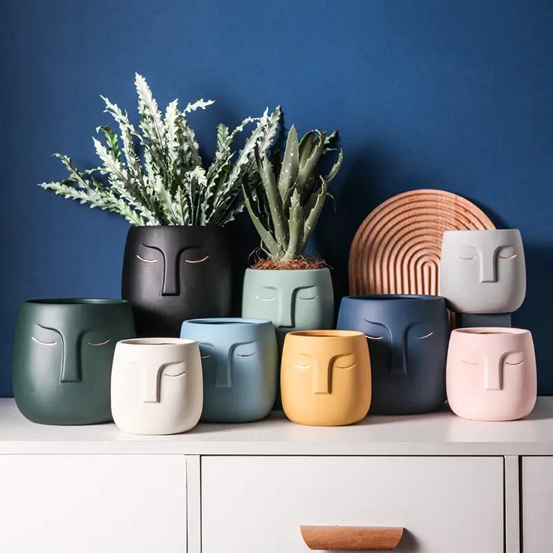 Home Garden Planter Pot Face Shape Flower Ceramic Pots & Planters