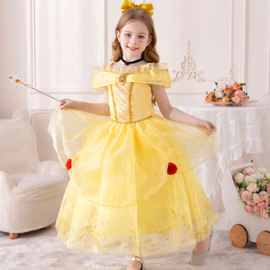 Vestido de <span class=keywords><strong>Princesa</strong></span> para Niñas, Estilo Dulce, Amarillo Floral, Disfraz de Cosplay hasta la Rodilla para Fiestas de Cumpleaños de Verano - Product Image 6