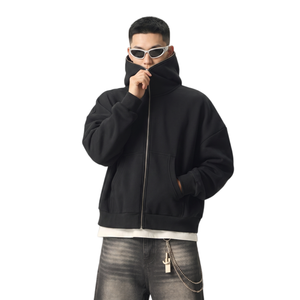 Sudadera con capucha completa personalizada para hombre, con cremallera, corte holgado, forro polar de algodón grueso, lisa, oversize, estilo urbano, fabricante TKAN918 - Product Image 2
